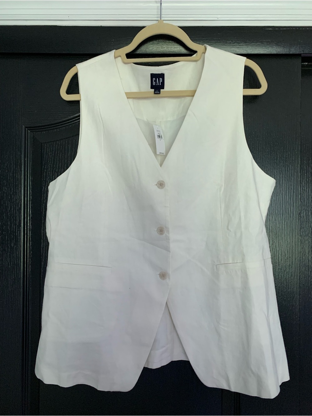 GAP Linen Blend Vest Large White Sleeveless V Neck  NWT Coastal